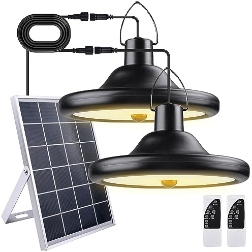 TechKen Solarleuchten zum Aufhängen mit Fernbedienung, 5 m Kabel, 56 LEDs, 1000 lm, 4 Modi, 6 Helligkeitsstufen, Solarlampen für Camping und Garten