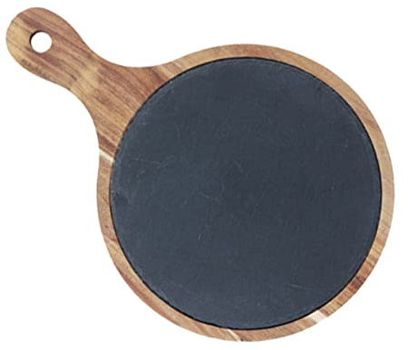 KICHOUSE Wooden Rock Dinner Plate Serving Dish Slate Cheese Board Steak Plate with Handle Kitchen Supply Vintage Tray Bread Butter Tray Western Food Tray Cake Serving Tray Dessert Dish (20x30cm)
