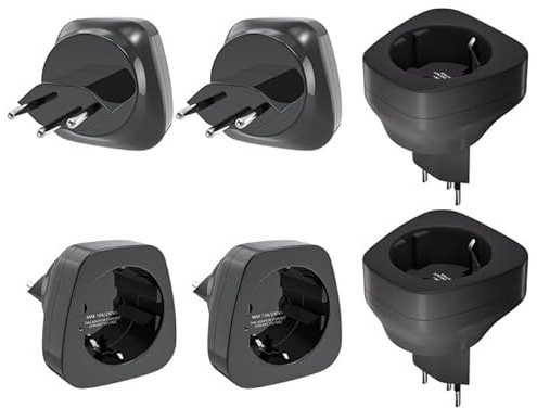 6 Stück Reiseadapter Schweiz EU - Deutschland auf Schweiz Steckdosenadapter, Schuko EU zu Typ J Adapter für Malediven, Ruanda, Liechtenstein (Schwarz)