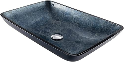 Waschplatz Handwaschbecken für Badezimmer Marineblaues Badezimmer-Waschbecken Mit Abfluss-Kombination, Kunst-Aufsatzwaschbecken Aus Gehärtetem Glas, Badezimmer-Waschbeckenschüssel, Kleines Bauernhaus-