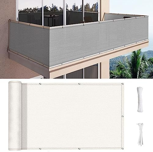 GUOJUN Balkon sichtschutz 80 x 250 cm Wind HDPE UV-Schutz Balkon Sichtschutz Balkonverkleidung mit Ösen und Kabelbinder für Balkon Zaun Terrassen Garten, Weiß