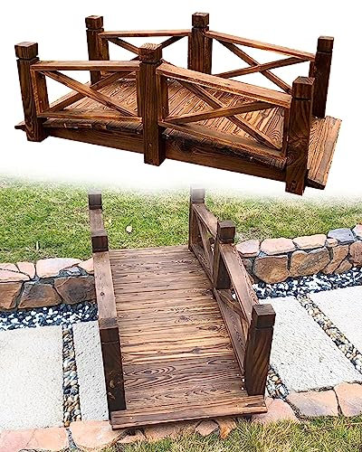 ZIMGOD Gartenbrücke Klassische Gartenteichbrücke Schwerlast, Holzbogen-Landschaftsbrücke für Gehweg, Kleiner Bach, Verkohlte Garten-Wanderbrücke, Dekorativ
