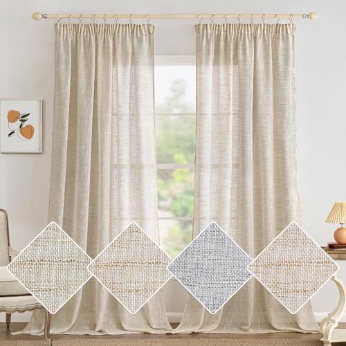 MIULEE Linnegardiner med veckband vardagsrum gardin linneutseende veckband modern voile skensystem sovrum set om 2 brunvit 140 x 245 cm