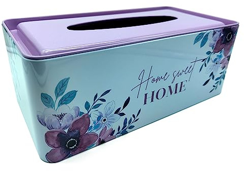 Acan Tradineur - Caja de pañuelo de Metal - Diseño Sweet Home - Ideal para su Uso en el baño, el Dormitorio, la Sala de Estar, la Oficina - 24 x 13 x 9 cm