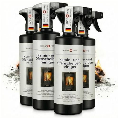 HANSE PRO Kamin- und Ofenscheiben-Reiniger, 500 ml I Ideal gegen hartnäckige Verschmutzungen wie Eingebranntes, Teer und Ruß I Kaminglas-Reiniger I Ofenglas (4 x 500 ml)