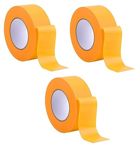 3 x Rollen - Profi Goldband Klebeband 50 m Rolle x 60 mm - Malerband Gold Kreppband - Abdeckband für Maler und Lackierer - Krepp für Innen und Außen - Malerkrepp - Klebeband für Malerarbeiten