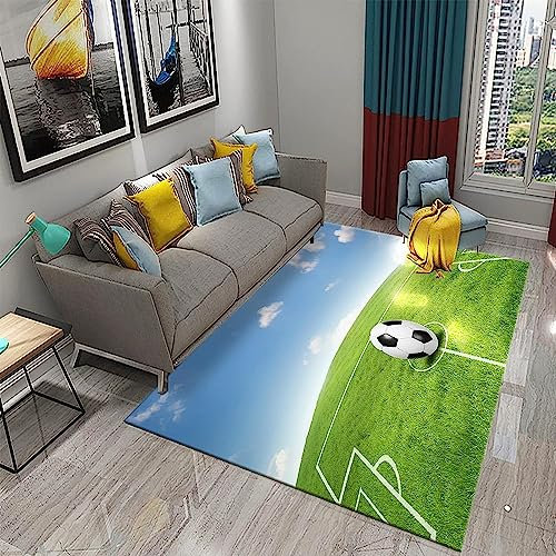 3D Teppich Blauer Himmel Fußballfeldsport Boden Matte Wohnzimmer Große Größe Teppiche Weiche Schlafzimmer Teppich Für Kinder Jungen Mädchen Toilettenmatte Toormat 160 X 200 cm / 62,99 X 78,74 Zoll