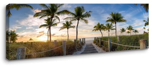 Visario Leinwandbild 120x40 cm 5765 Palmen Weg zum Strand Tropisch Fertig Gerahmt Holzrahmen Wandbild Leinwand Bild Palmenweg Meer Karibik Sommer Wanddekoration Wohnzimmer Schlafzimmer Büro Modern