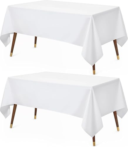 Utopia Kitchen 2er-Pack Tischdecke abwaschbar (150 x 300 cm, weiß) Wasserbeständig Polyester Tischdecke Ideal für Wohnzimmer, Esszimmer, Hochzeiten und Restaurants (59 x 118 Zoll)