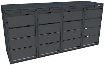 MBOX24 Classic Mülltonnenbox für 4 Mülltonnen (120L) aus verzinktem Stahl, 4er Metall Mülltonnenverkleidung in Anthrazit, robust & wetterfest