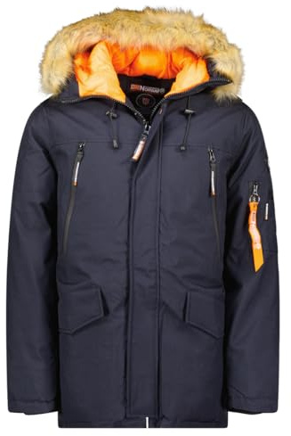 Geographical Norway Arnold Herr lång varm parkas för män höst vinter – vattentät vattentät kappa – utomhusjacka med pälshuva – vindjacka – herr (marinblå S), Marin, S