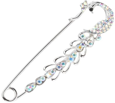 Pfau Charme Sicherheitsnadel Brosche Clip für Damen Schal Mantel Schmucknadel - Silber
