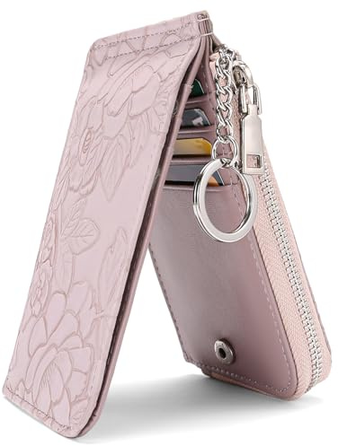 GAEKEAO Slim Credit Card Holder for Women Leather Bifold RFID Blocking Ladies Purse, Multi Card Case Zipper Coin Purse with Key Ring and ID Window