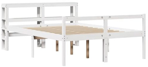 vidaXL Seniorenbett, Komfortbett Holzbett mit Kopfteil ohne Matratze, Massivholzbett Doppelbett für Schlafzimmer, Bett Bettgestell mit Lattenrost, Weiß 135x190cm