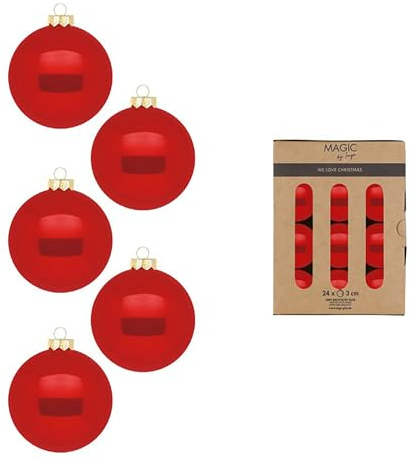 Weihnachtskugeln Glas 3cm 24 Stück - Christbaumkugeln glänzend - Mini Weihnachtsbaumkugeln für Weihnachten - Christbaumschmuck & Weihnachtsbaumschmuck Rot - Modern Red
