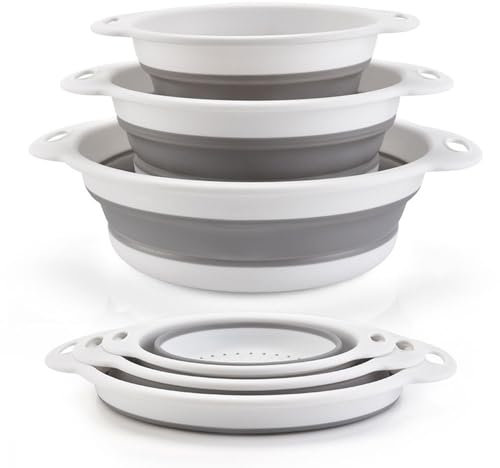 Surwin Escurridor Plegable, 3 Piezas Colador Plegable Escurridor Verduras Silicona Colador Pasta De Cocina para Frutas,Verduras (Blanco)