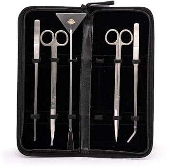 NatureHolic Aquascaping Set Silver | 5-teiliges Tool Set aus rostfreiem Edelstahl | Schere gerade & gebogen, Pinzette gerade & gebogen, Kiesspatel | Für Aquarien & Nanoaquarien | Silbernes Werkzeug