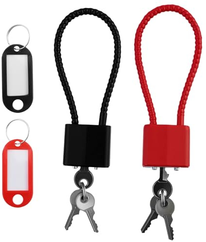 2 stycken kabellås med nyckel, robust hänglås med långt handtag, hänglås med nyckel för resväska, grind, cykel, gym, skåp, med 2 nyckelkort