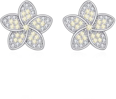 Hawaiian Plumeria Stud Earrings 925 Sterling Silver Cz Flower Earrings Flower Jewellery for Women Mom