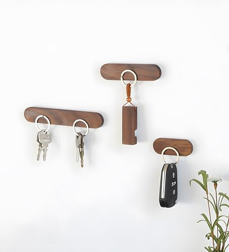AtEaze Magnetischer Schlüsselhalter | Walnuss oder Buchen Holz | Wandhalterung aus Holz | Umzugsgeschenk | Selbstklebend | Schlüsselbrett | minimalistisch (Walnuss, 15,5cm)