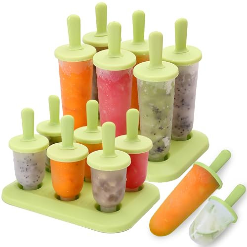 12 pedazo moldes helados，molde helado，moldes para helados，Molde para paletas con palito de plástico, sin BPA，moldes de hielo reutilizables para DIY