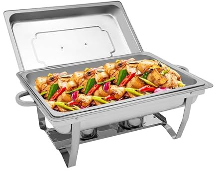 Chafing Dish Set 9L Rechteckig mit Brennpastenhalter, Edelstahl Warmhaltebehälter Speisewärmer Wärmebehälter für Buffet Catering Party Silber
