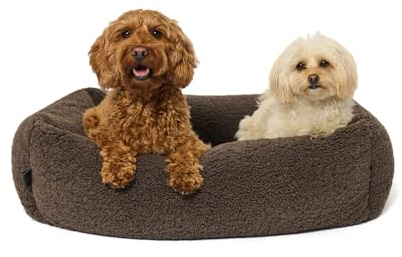 PAW WOW Sven Hundebett | Orthopädisches Hundebett | Teddy-Stoff | Hundekörbchen für kleine, mittelgroße und große Hunde (Braun, 85x65cm)