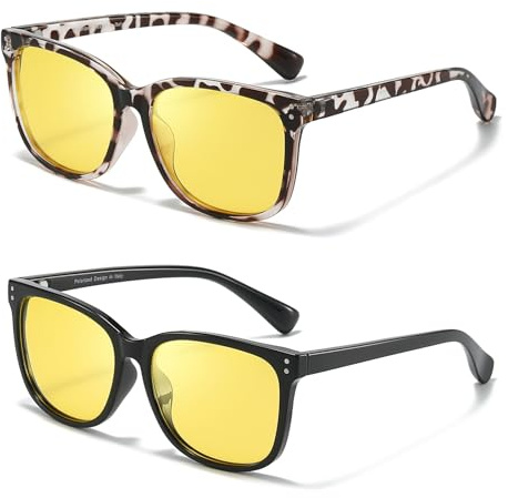 SIPHEW 2Stück Nachtsichtbrille Damen Klassische Nachtbrille zum Autofahren mit gelben polarisierten Gläsern Nachfahrbrille für Autofahrer