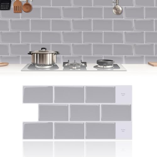10 pezzi Pannello Decorativo Parete,Grigio Chiaro Piastrelle Adesive,3D Adesive per Piastrelle Mattonelle Adesive Cucina 30 x 15 cm per Bagno,Cucina,Camera da Letto