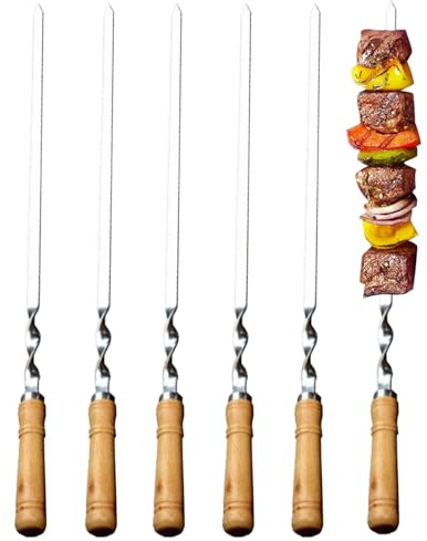 Barbecue Skewers, Reusable Metal Skewers - 6 Pieces Stainless Steel Long Flat Grill Tools for Camping Cooking Meat Skewers Outdoor Kitchen