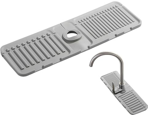 Faucet Draining Mat, 5° Incline Sink Pad, Water Catcher Tray, Handle Drip Guard, Splash-Proof Silicone Base, Ideal for Kitchen Counter, Bathroom Sink, Farmhouse Basin Use