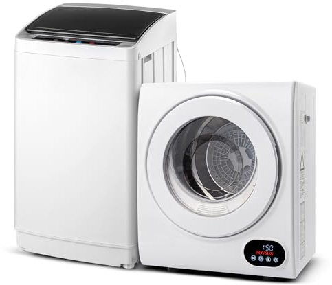 ROVSUN 1.5CuFt Portable Clothes Dryer and 17.8LBS Full-Automatic Washing Machine Set, Compact Laundry Washer and Dryer Combo Set with Stainless Steel Inner Tub, for Apartment, Dorms, Home