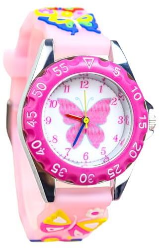 Vspek Reloj Infantil Niña, Mariposa Reloj Analogico Niños, Pulsera de Silicona Suave, Impermeable, Aprender La Hora, FáCil De Leer 3-13 Años, Regalo de Cumpleaños