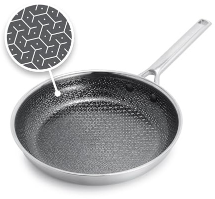 GreenPan Hybrid 10” Nonstick Stainless Steel Frying Pan, APEX Tri-Ply Thermobond PFAS-Free Ceramic Skillet, Induction & All Cooktop Compatible, Oven Temp to 850°F, Dishwasher Safe, Silver