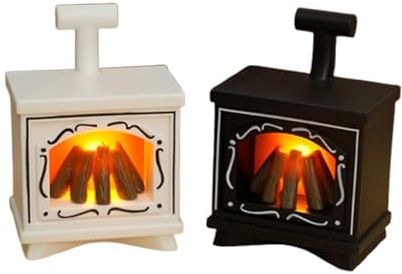 Gxsterd 2PCS Dollhouse Fireplace with Led Light Up Flame 1/12 Miniature Fireplace Battery Operated Vintage Dollhouse Furniture Accessories,White,Black