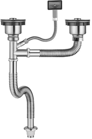Sifon Cocina Fregadero Doble,Kit de Tubería de Drenaje Para Fregadero de Cocina,doble fregadero, flexible,repuesto universal, tubo de drenaje para desagüe de residuos para