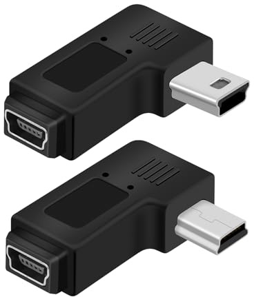 RIIEYOCA Adaptador Mini USB 5 Pines, Conector Mini USB Macho a Hembra Angular 90 Grados Izquierda y Derecha, Admite Carga y Transferencia de Datos para Teléfonos Móviles, Cámaras (2 Paquetes)