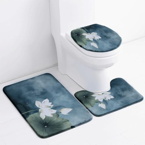Tappeto Bagno Verde Blu Retro Tappeti Bagno Set 3 Pezzi Antiscivolo Contorno WC Tappetino Assorbente Doccia Lavabile Copertura per Il Coperchio del WC 45x75 cm