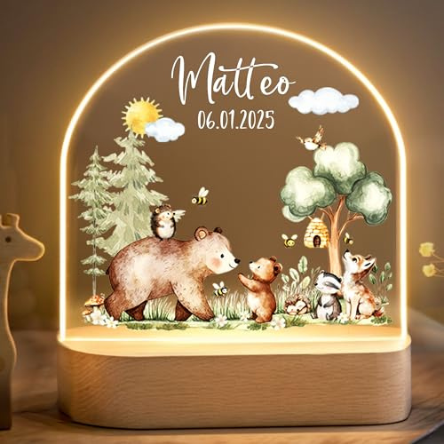 Little Deco Personalisiertes Nachtlicht für Babys - Waldtiere | Nachtlampe mit Namen - Geschenk zur Geburt Junge - Personalisiertes Babygeschenk Geschenk zur Taufe - Kinderzimmer Deko