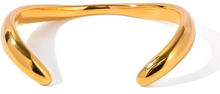 IMINI Minimalist Open Cuff Bangle - Irregular Teardrop Stainless Steel Bracelet, Dainty Trendy Chunky Comfort Fit Wrist Jewellery for Women & Men (Gold)