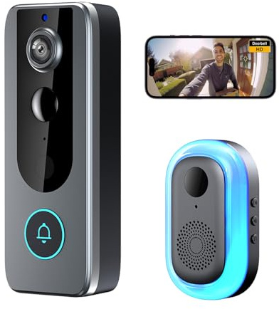 Zephviora Videocitofono Wifi HD con Smart App, Campanello Senza Fili da Esterno con Suoneria, Wi-Fi a 2,4 GHz, Visione Notturna, Audio Bidirezionale, Citofono con Telecamera per Case e Appartamenti