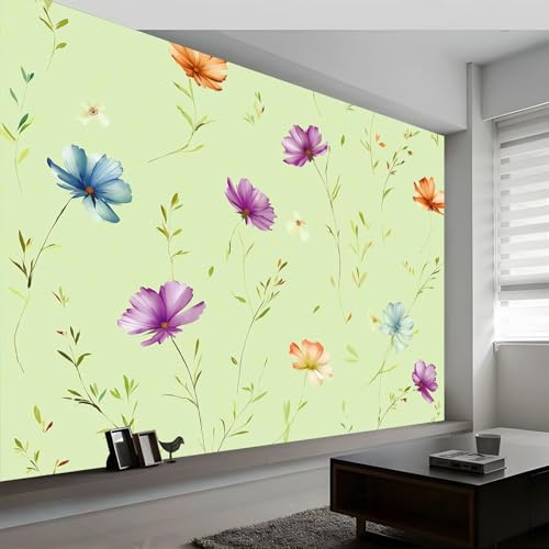 Carta da parati panoramica acquerello piante foglie fiori, foto murale moderna 250L x 175A cm - Carta da parati decorazione casa stile retrò per soggiorno camera dei bambini ufficio