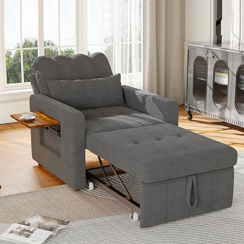FUCMKON Bäddsoffa, liten 3-i-1, sovfåtölj, skåpsäng, fåtölj med sovfunktion, sovstol med sängfunktion, utdragbar soffa, säng med fällbart tebord, litet utrymme (svart H, 190 x 70 cm)