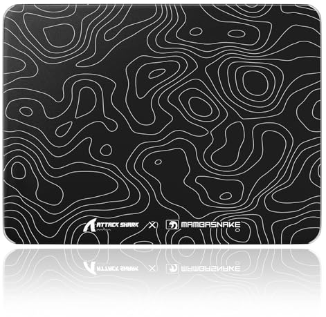 MAMBASNAKE x ATTACK SHARK CM05SE Glass Hard Gaming Mousepad,Nano-Micro-Etched Texture,Smooth Glass Surface,High Accuracy,Fast-Moving,Anti-Scratch, PU Leather Non-Slip Base, Small Size(410×310mm)