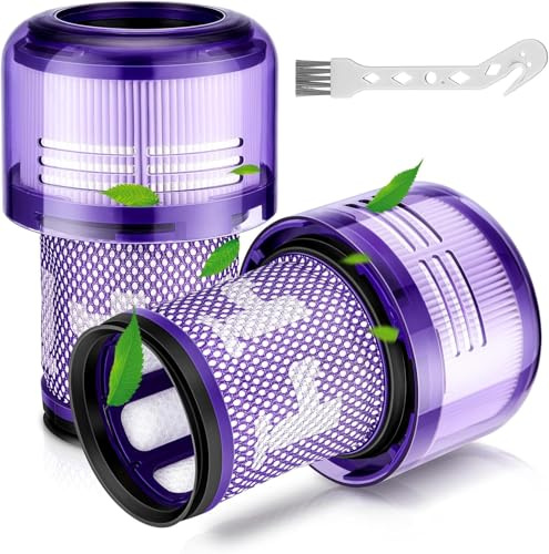 2 Pack V12 Replacement Filter for Dyson V12 Detect Slim Absolute Extra Total Clean Fluffy SV34 SV35 Cordless Vacuum Cleaner, Washable HEPA Filter Spares, Replaces Part 971517-01 97151701
