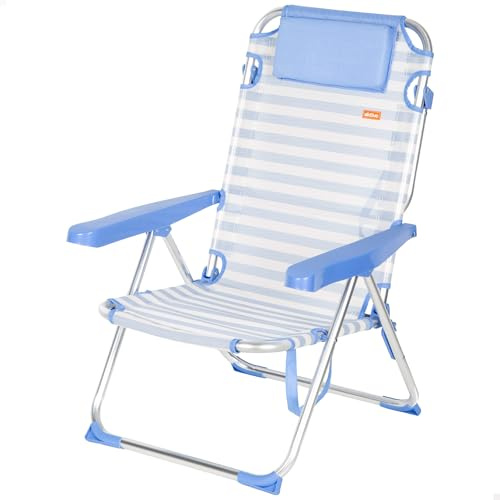 AKTIVE Silla de Playa Plegable, Rayas marineras, 48x60x90 cm, 5 Posiciones, Aluminio y textileno, Antivuelco, Soporta 110 kg, Cojín, Asa Transporte, Bolsillos, Tumbona jardín (62548)