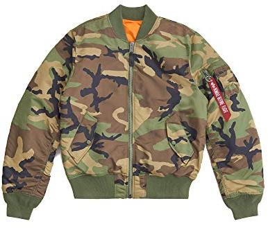 Alpha Industries MA-1 Slim Fit Bomber Flight Jacket - Fighter Pilot Flight Jacket - Woodland Camo, XL