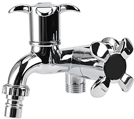 Doppelauslauf-Wasserhahn mit Doppelgriff für Waschbecken, Waschmaschine, Küchenspüle, Garten, Blossom handle