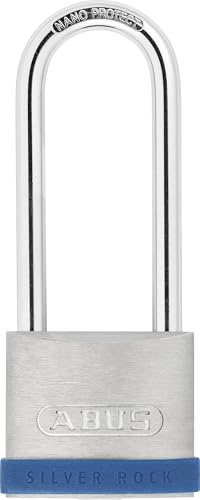 ABUS Padlock Silver Rock 5/50HB80 - High Shackle, Security Level 7 | Zinc body with hardened steel shackle, NanoProtect coating, 5-pin cylinder, for cellar doors & lockers – blue/silver