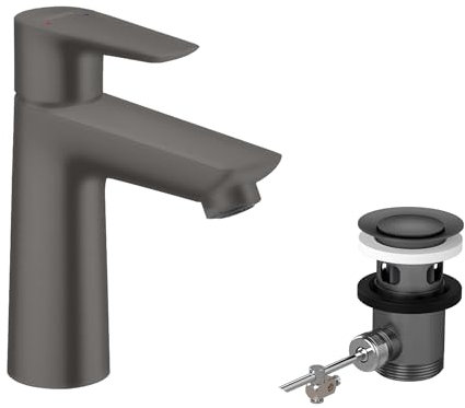 hansgrohe Wasserhahn Talis E (wassersparende Armatur mit hohem Auslauf 110mm, Zugstangen- Ablauf), Brushed Black Chrome